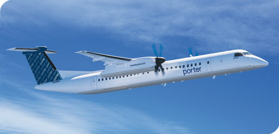 Print World official regional carrier Porter Airlines flies the super-comfy Q400 to Toronto Island Airport